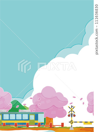 火車和櫻花的風景插畫 火車和櫻花的風景插畫 111636830