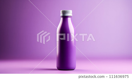 Berry smoothie in a bottle on a lush purple backdrop. 111636975