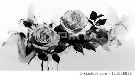 Floral seamless pattern with monochrome watercolor white roses. 111636981