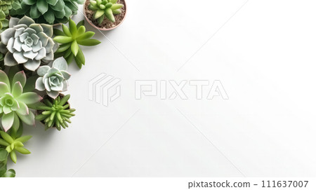 various succulents arranged on a white backdrop various succulents arranged on a white backdrop 111637007