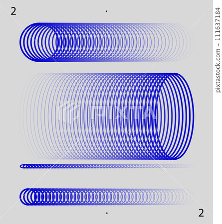 Blue concentric circular patterns creating a visual illusion of cylindrical shapes. Modern aesthetics, minimalist art. Blue concentric circular patterns creating a visual illusion of cylindrical shapes. Modern aesthetics, minimalist art. 111637184