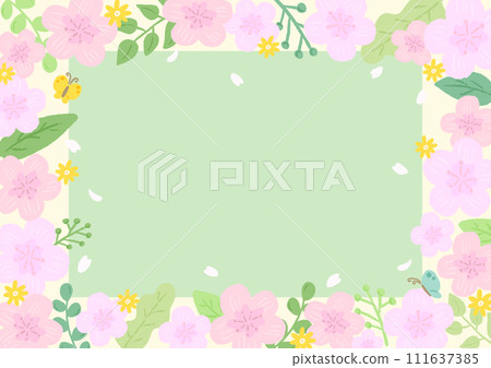 櫻花和蝴蝶背景框架的靈感來自春天，時尚的手繪插畫 111637385