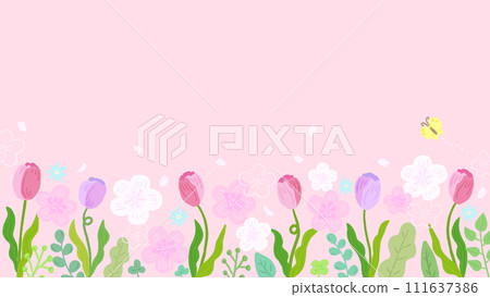 Sakura and tulip background banner inspired by spring, stylish hand-drawn illustration 111637386
