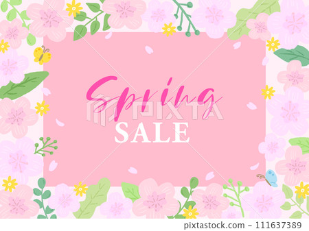 Sakura and butterfly background frame inspired by spring, stylish hand-drawn illustration 111637389