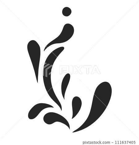 Black water splash. Abstract wet splatter drop for tattoo design, river wave ripple stain splash simple marine environment doodle. Vector isolated. Different dirt or ink shape 111637405