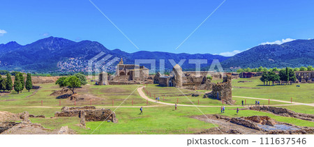View of the medieval fortress ruines in Roses, Catalonia, northern Spain. View of the medieval fortress ruines in Roses, Catalonia, northern Spain. 111637546