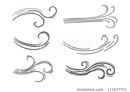 Wind motion doodle line swirl hand drawn steam weather blow isolated on white background. Atmosphere action element. 111637731
