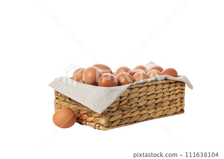 PNG, eggs in a square basket, isolated on white background. 111638104