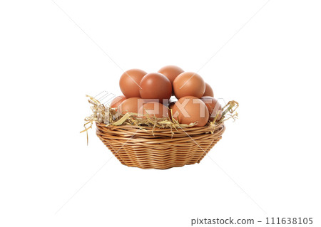 PNG, eggs in a round basket, isolated on white background. PNG, eggs in a round basket, isolated on white background. 111638105