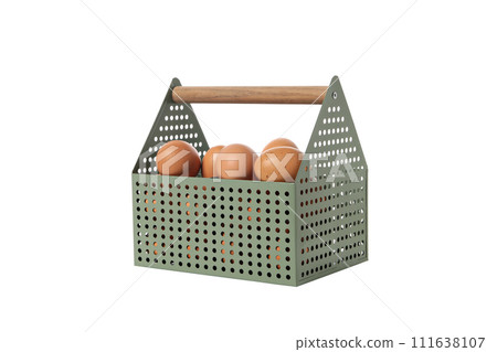 PNG, eggs in a square basket, isolated on white background. 111638107