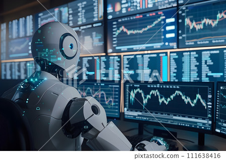 AI-generated content. A sofisticated robot analysing financial data AI-generated content. A sofisticated robot analysing financial data 111638416