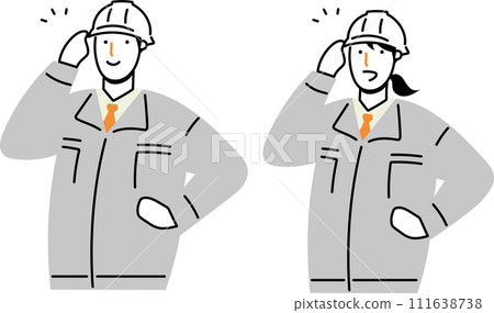 Male and female workers wearing work clothes Male and female workers wearing work clothes 111638738