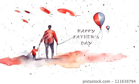 A dad walks hand in hand with his son as he creates a heartwarming Fathers Day card. A dad walks hand in hand with his son as he creates a heartwarming Fathers Day card. 111638794