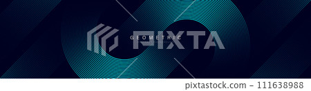 Dark blue abstract wide banner background with glowing geometric lines. Shiny blue diagonal lines pattern. Modern graphic design. Futuristic concept. Suit for cover, brochure, flyer, website 111638988