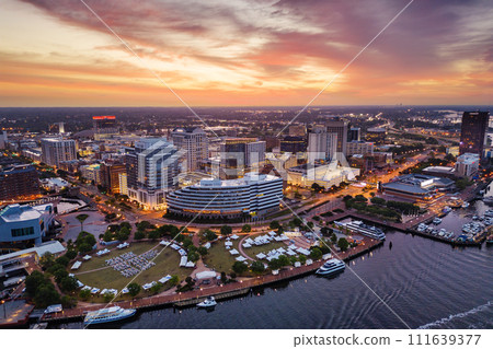 Norfolk, Virginia, USA downtown city skyline from over the Elizabeth River Norfolk, Virginia, USA downtown city skyline from over the Elizabeth River 111639377