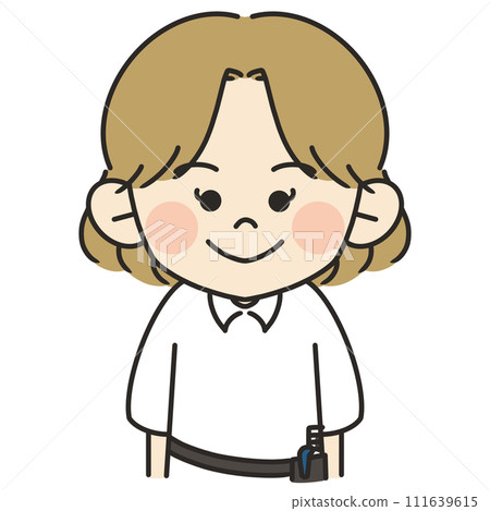Illustration of a brown-haired female hairdresser facing the front Illustration of a brown-haired female hairdresser facing the front 111639615