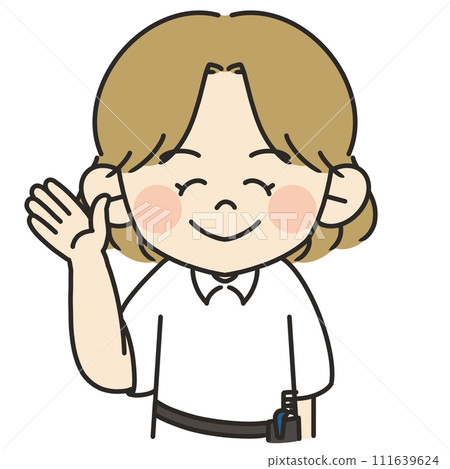 棕髮女理髮師舉手的插圖 111639624