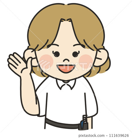棕髮女理髮師舉手解釋的插圖 棕髮女理髮師舉手解釋的插圖 111639626