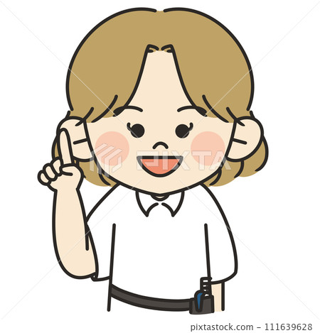 棕色頭髮女理髮師擺姿勢和解釋的插圖 111639628