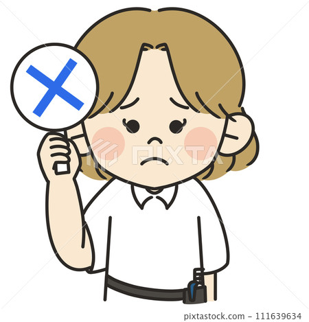 舉起十字標誌的棕髮女理髮師的插圖 111639634