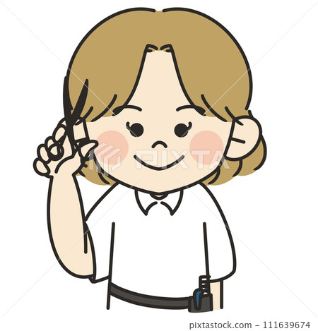 拿著剪刀的棕髮女理髮師的插圖 111639674