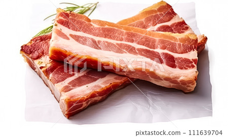 Succulent indulgence, Meat with a tempting layer of fat on a white isolated background 111639704