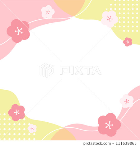 春天花朵的幾何圖案方框插圖（梅花、櫻花風格） 111639863