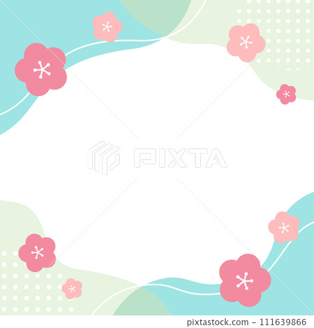 春天花朵的幾何圖案方框插圖（梅花、櫻花風格） 111639866