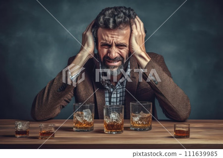 Sipping Sorrow: A Somber Scene of Alcoholic Solitude - Generative AI 111639985