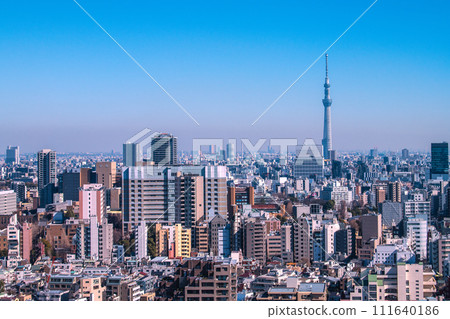 Tokyo cityscape in Japan, looking towards Oshiage Station and Tokyo Sky Tree, etc. Tokyo cityscape in Japan, looking towards Oshiage Station and Tokyo Sky Tree, etc. 111640186