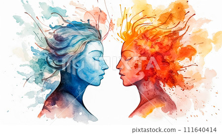 Girl in two tone watercolors on white Girl in two tone watercolors on white 111640414