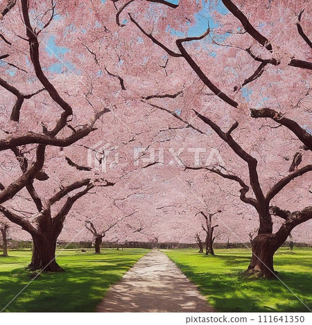 Landscape with a cherry blossom in full bloom 111641350