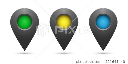 Realistic gray geolocation icons with colored inserts on a white background. Realistic gray geolocation icons with colored inserts on a white background. 111641440