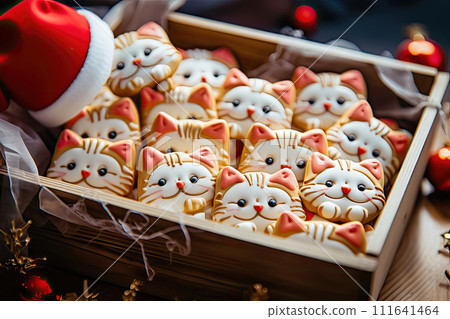 Festive Christmas Cat Cookies - Exquisitely Decorated Treats - Generative AI Festive Christmas Cat Cookies - Exquisitely Decorated Treats - Generative AI 111641464