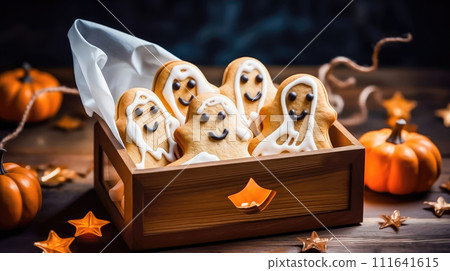 Whimsical Halloween Ghost Cookies - Generative AI 111641615