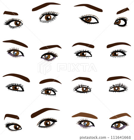 女性眉毛部分模型插畫集02。眉毛、眼睛和睫毛周圍的一組插圖。 女性眉毛部分模型插畫集02。眉毛、眼睛和睫毛周圍的一組插圖。 111641668