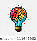 Creative idea light bulb and brain isolated on background. Brain data and start up concept. Symbol of creativity, creative idea 111641962