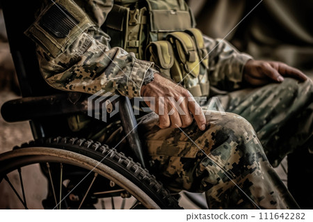 Warrior's Resilience: A Seated Soldier in Military Attire - Generative AI Warrior's Resilience: A Seated Soldier in Military Attire - Generative AI 111642282