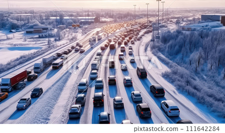 Winter Traffic Jam on Icy Road - Generative AI Winter Traffic Jam on Icy Road - Generative AI 111642284