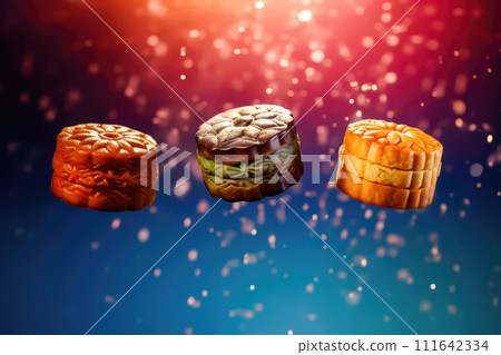 Exquisite Mooncakes with Intricate Patterns - Generative AI 111642334