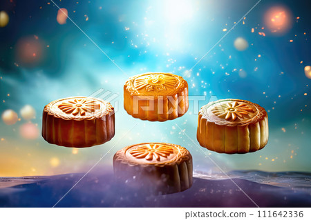 Mooncakes with Intricate Designs - Generative AI 111642336