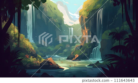 Beautiful tropical waterfall and quiet river No.007 AI generated image Beautiful tropical waterfall and quiet river No.007 AI generated image 111643643