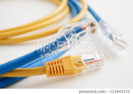 Ethernet cable for connect to wireless router link to internet service provider network. 111643731
