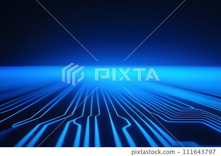Computer Circuit Board Illuminated With Blue Light 111643797