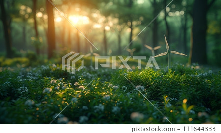 AI-generated content. Clean energy goals and renewable energy-based green business. Growing ecologically on green energy. Sustainable development on clean energy. 111644333