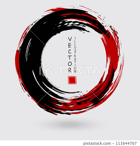 Black and red ink round stroke on white background. 111644707