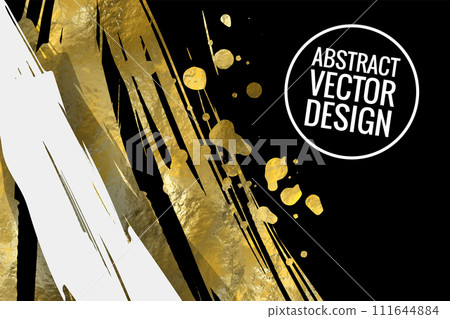 Vector Black White and Gold Design Template, Flyers, Mobile Technologies, Applications, Online Services, Typographic Emblems, Logo, Banners. Golden Abstract Modern Background. 111644884