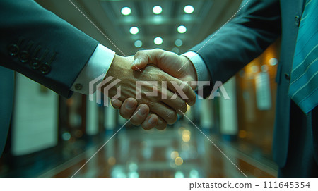 Businessmen in suits shake hands 111645354