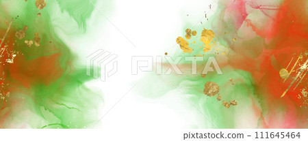 Luxury red, green, gold background marble liquid ink art. Vector illustration. 111645464