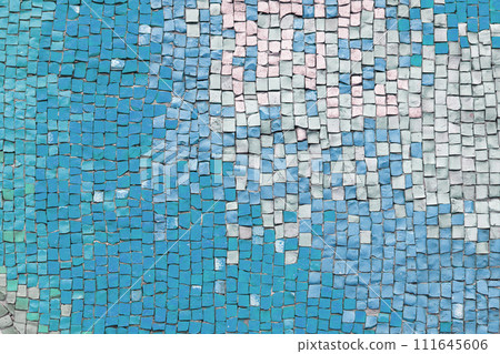 Abstract mosaic ceramic tile background, pattern of turquoise and white tiles, wall decor Abstract mosaic ceramic tile background, pattern of turquoise and white tiles, wall decor 111645606